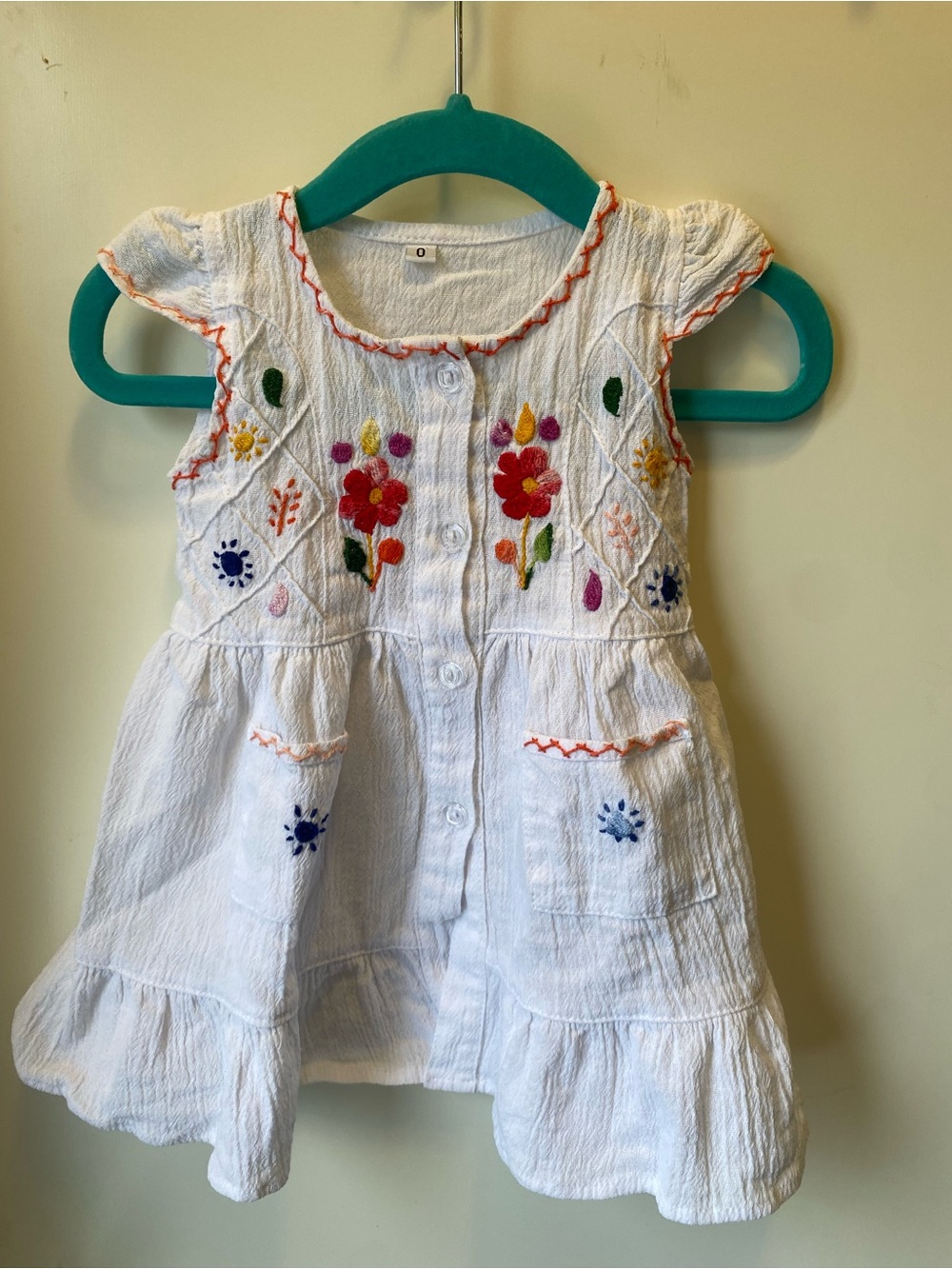 White Baby Dress with Colorful Floral Embroidery size 3-6 months